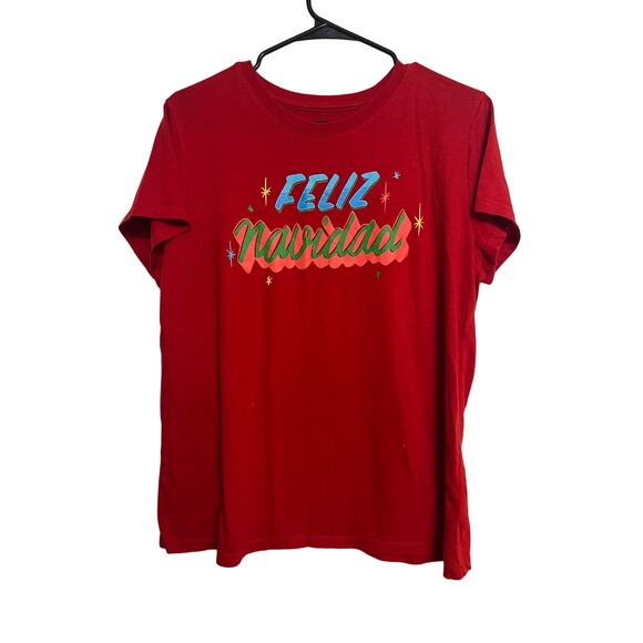 Feliz Navidad Christmas Wonder Nation Sleepwear Shirt Womens Size Large Red - Picture 1 of 3